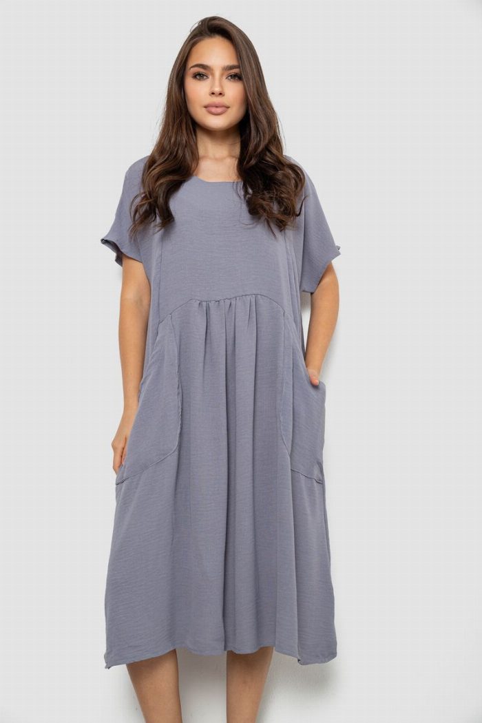 Сукня жіноча однотонна повсякденна, колір сірий — фото товару KAMI STORE