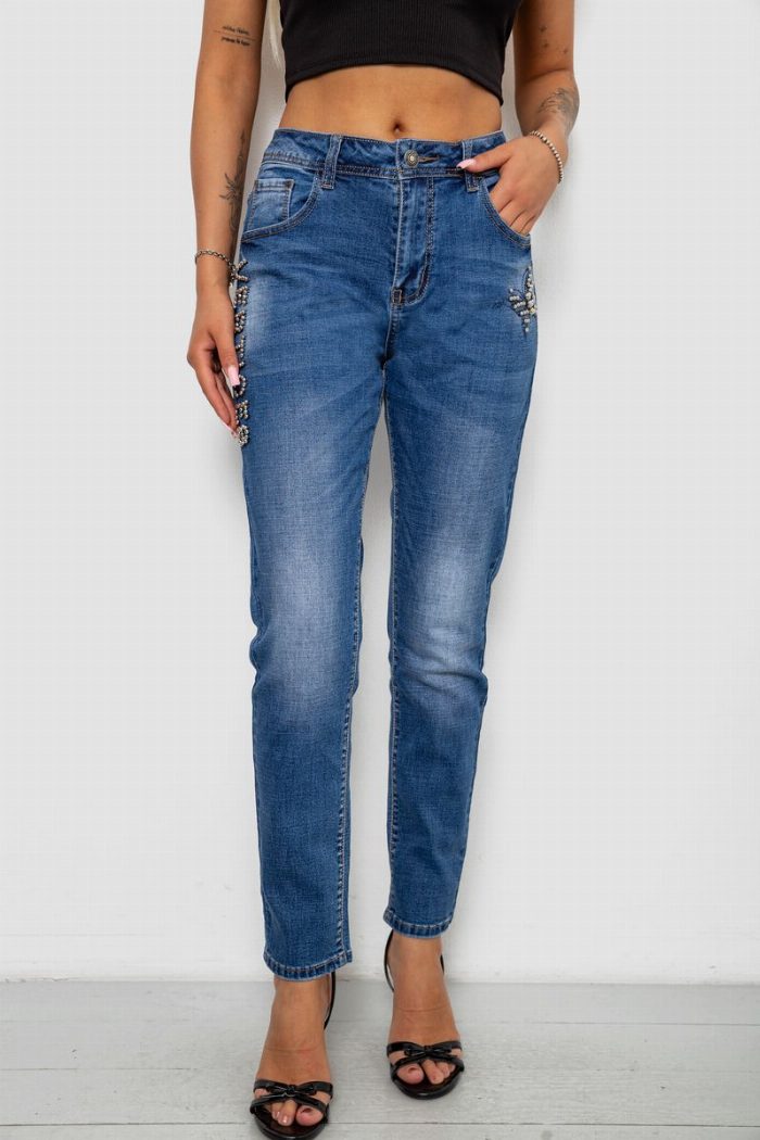 Джинси жіночі однотонні Skinny, колір синій — фото товару KAMI STORE