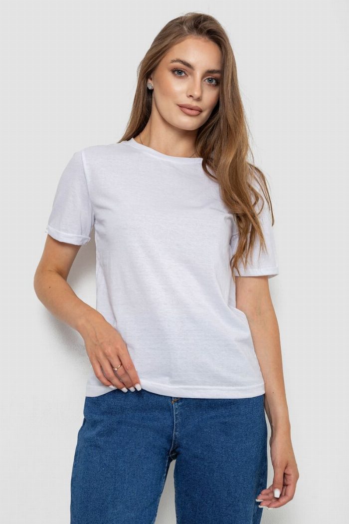 Футболка жіноча однотонна, колір білий — фото товару KAMI STORE