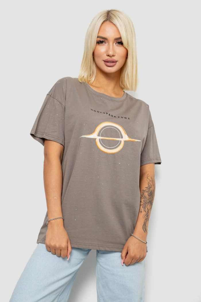 Футболка жіноча з принтом, колір хакі — фото товару KAMI STORE