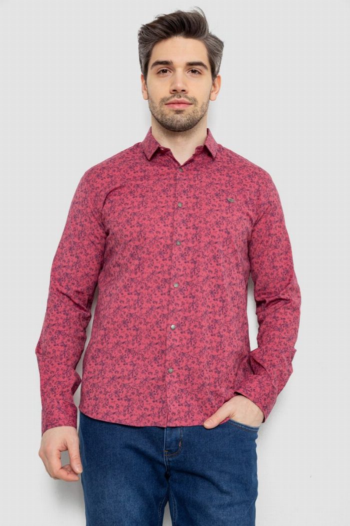 Сорочка чоловіча однотонна з принтом, колір сливовий — фото товару KAMI STORE