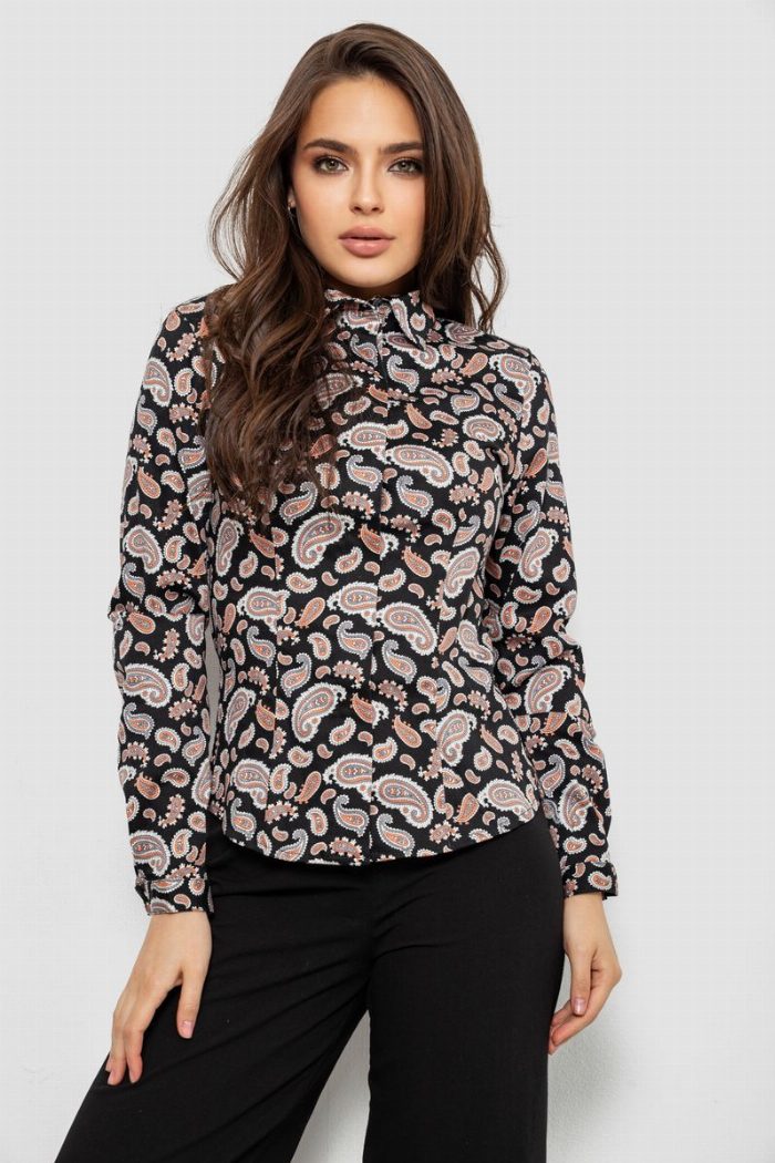 Сорочка жіноча однотонна з принтом, колір чорний — фото товару KAMI STORE