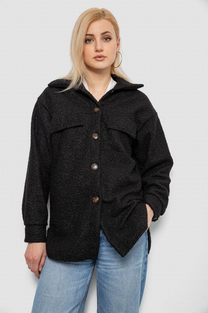 Сорочка-бомбер жіноча, колір чорний — фото товару KAMI STORE