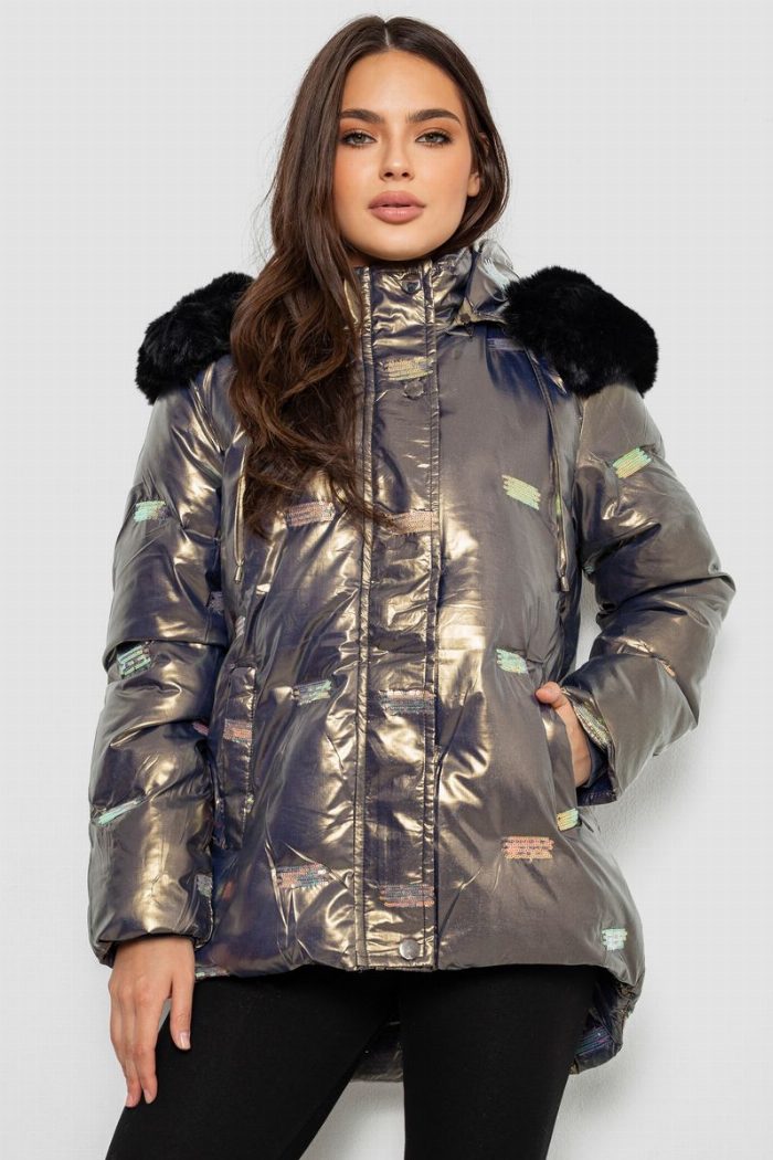 Куртка жіноча зимова коротка, колір сірий — фото товару KAMI STORE