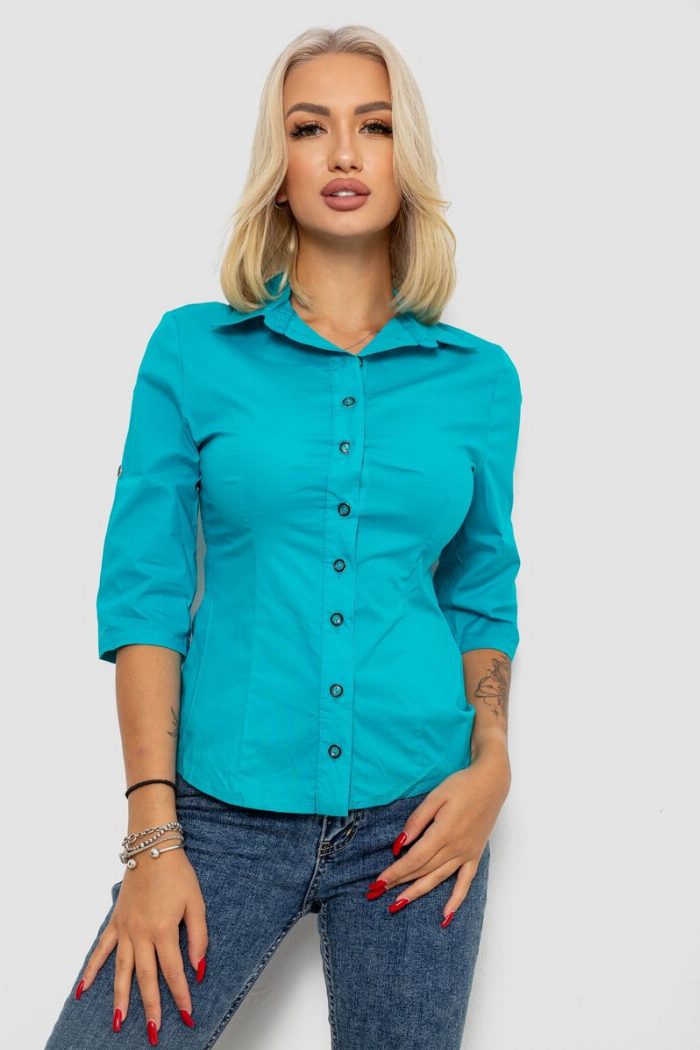Сорочка жіноча однотонна, колір бірюзовий — фото товару KAMI STORE