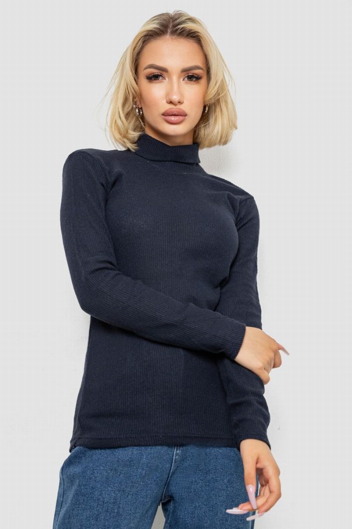 Гольф жіночий однотонний в рубчик, колір темно-синій — фото товару KAMI STORE