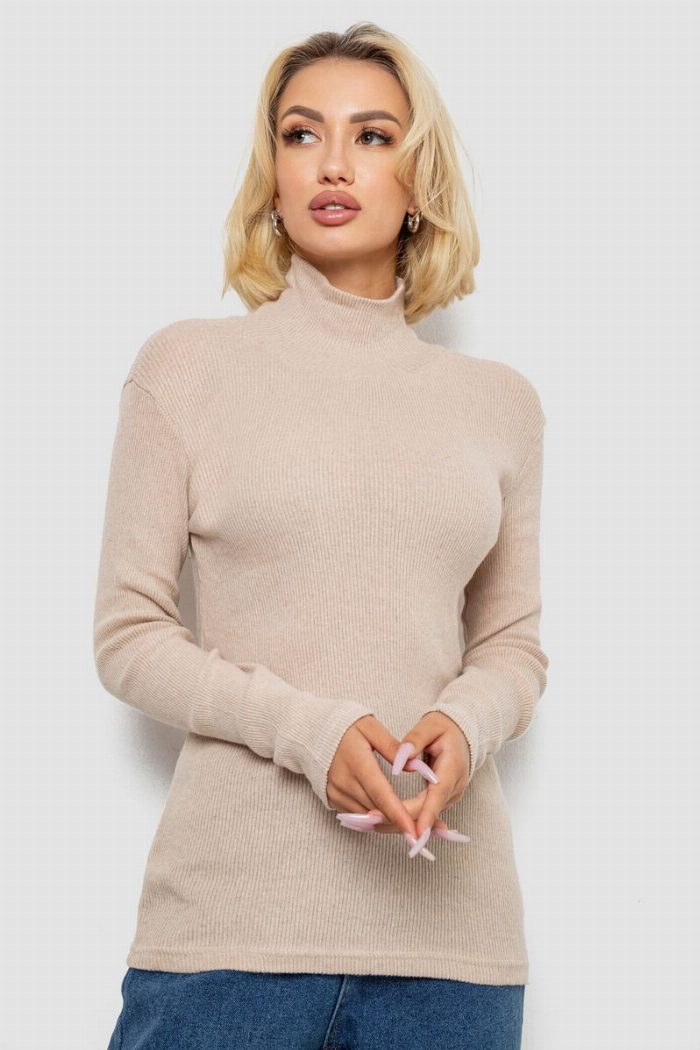 Гольф жіночий однотонний в рубчик, колір бежевий — фото товару KAMI STORE
