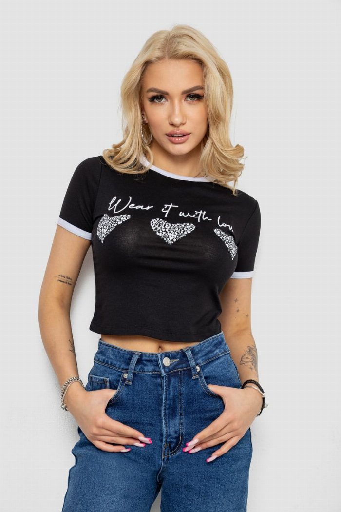 Футболка-топ жіноча з принтом, колір чорний — фото товару KAMI STORE