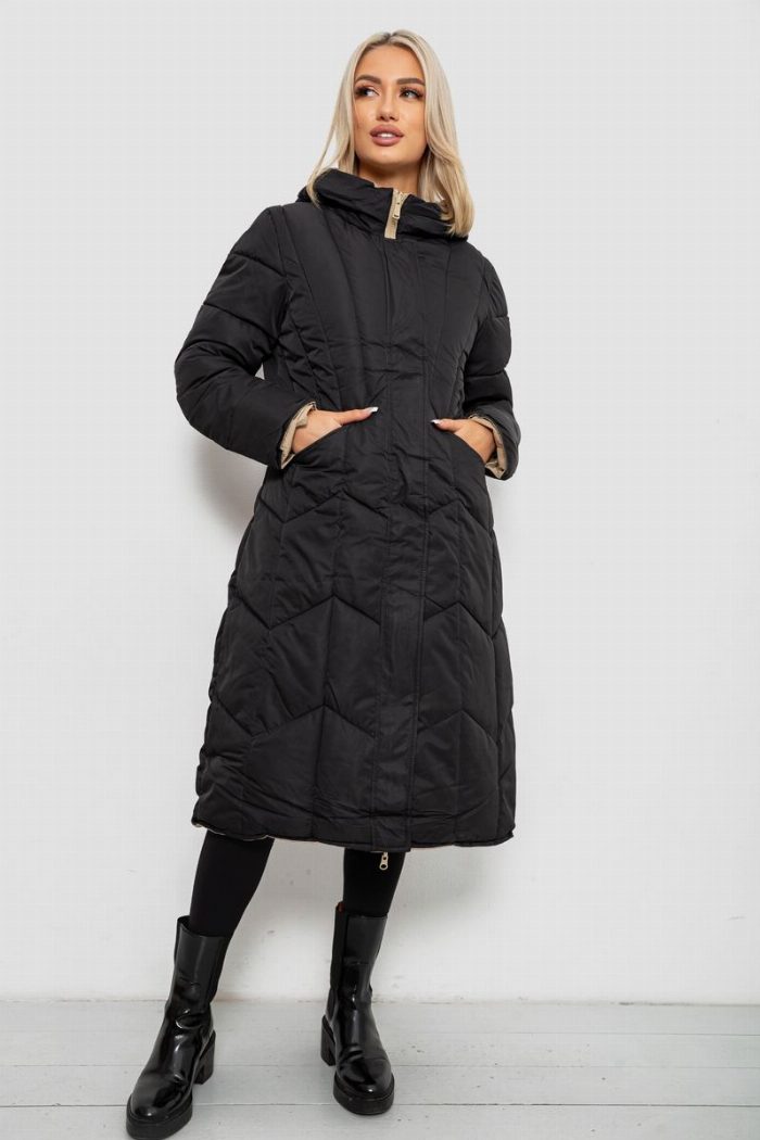 Куртка жіноча двостороння зимова, колір чорний — фото товару KAMI STORE