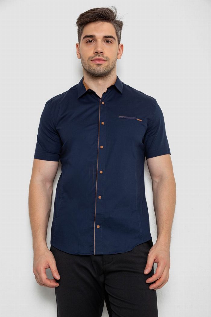 Сорочка чоловіча однотонна, колір темно-синій — фото товару KAMI STORE