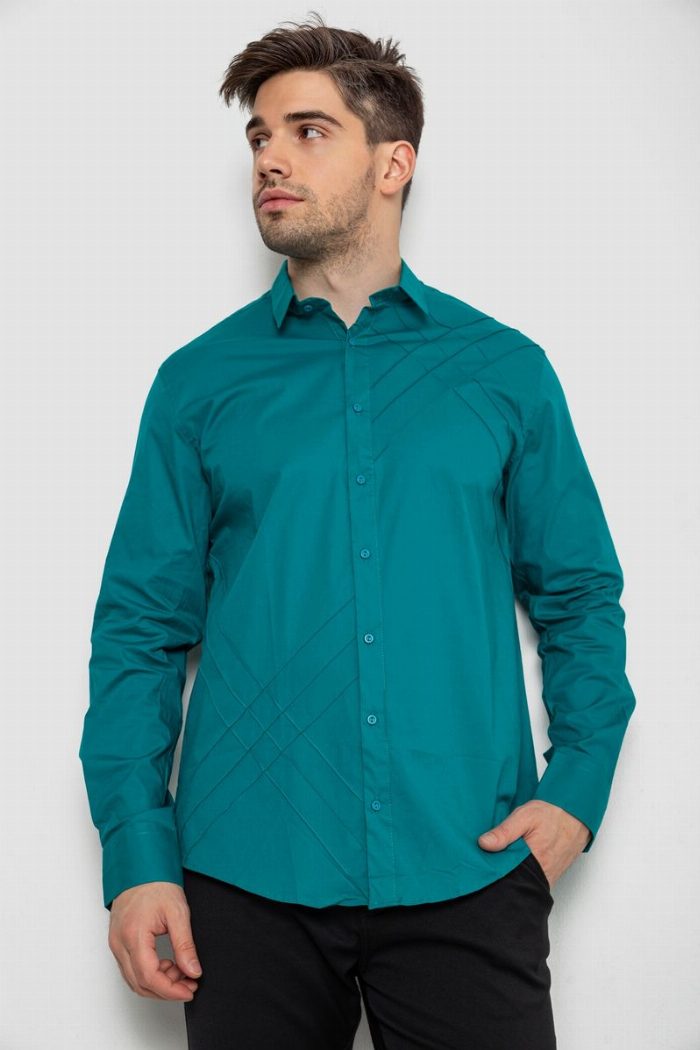 Сорочка чоловіча однотонна, колір зелений — фото товару KAMI STORE