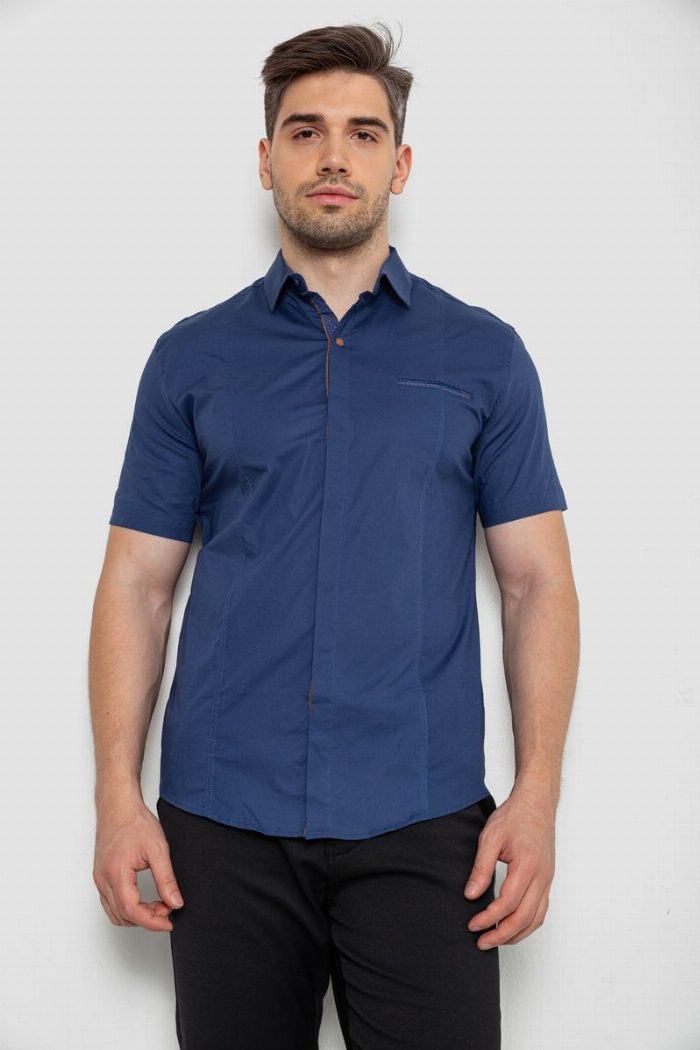 Сорочка чоловіча однотонна класична, колір синій — фото товару KAMI STORE