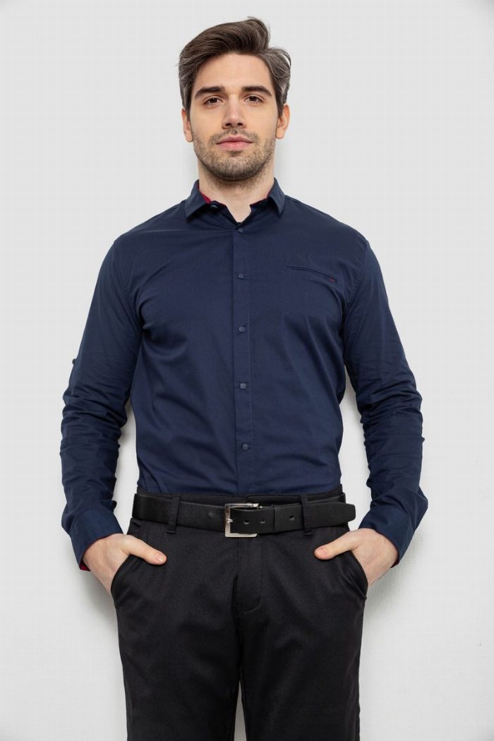 Сорочка чоловіча однотонна, колір синій — фото товару KAMI STORE