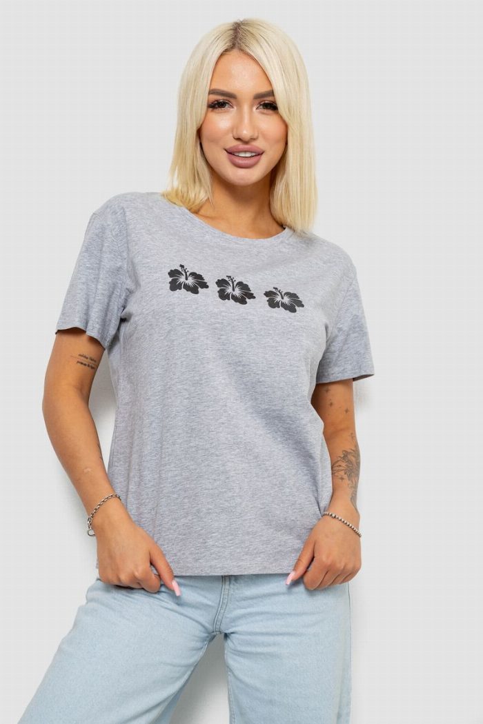 Футболка жіноча з принтом, колір сірий — фото товару KAMI STORE