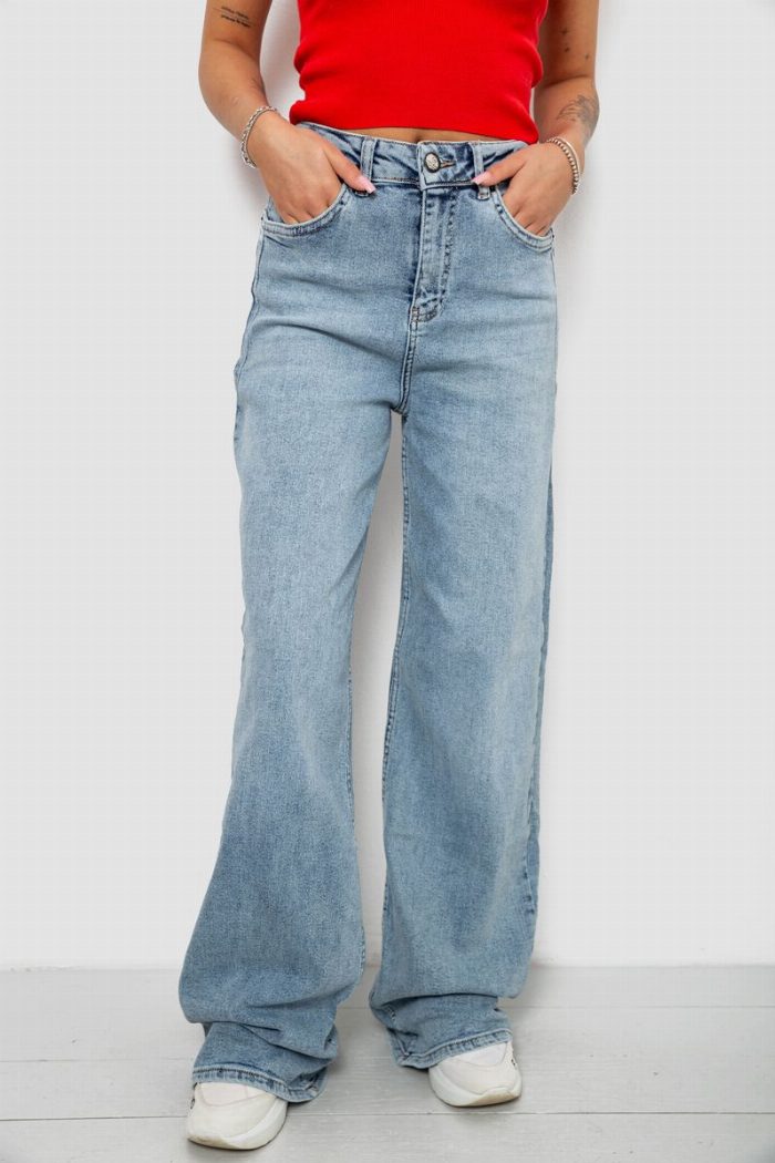 Джинси жіночі однотонні Wide leg, колір блакитний — фото товару KAMI STORE