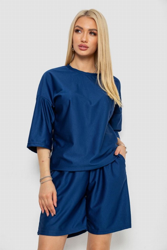 Костюм жіночий однотонний, колір темно-синій — фото товару KAMI STORE