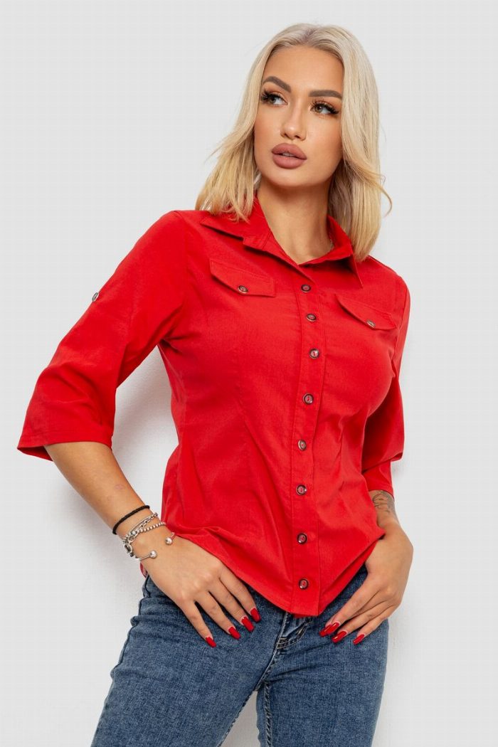 Сорочка жіноча однотонна, колір червоний — фото товару KAMI STORE
