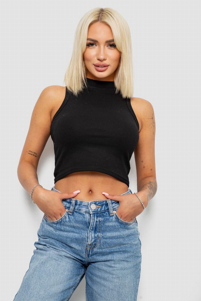 Топ жіночий однотонний в рубчик, колір чорний — фото товару KAMI STORE