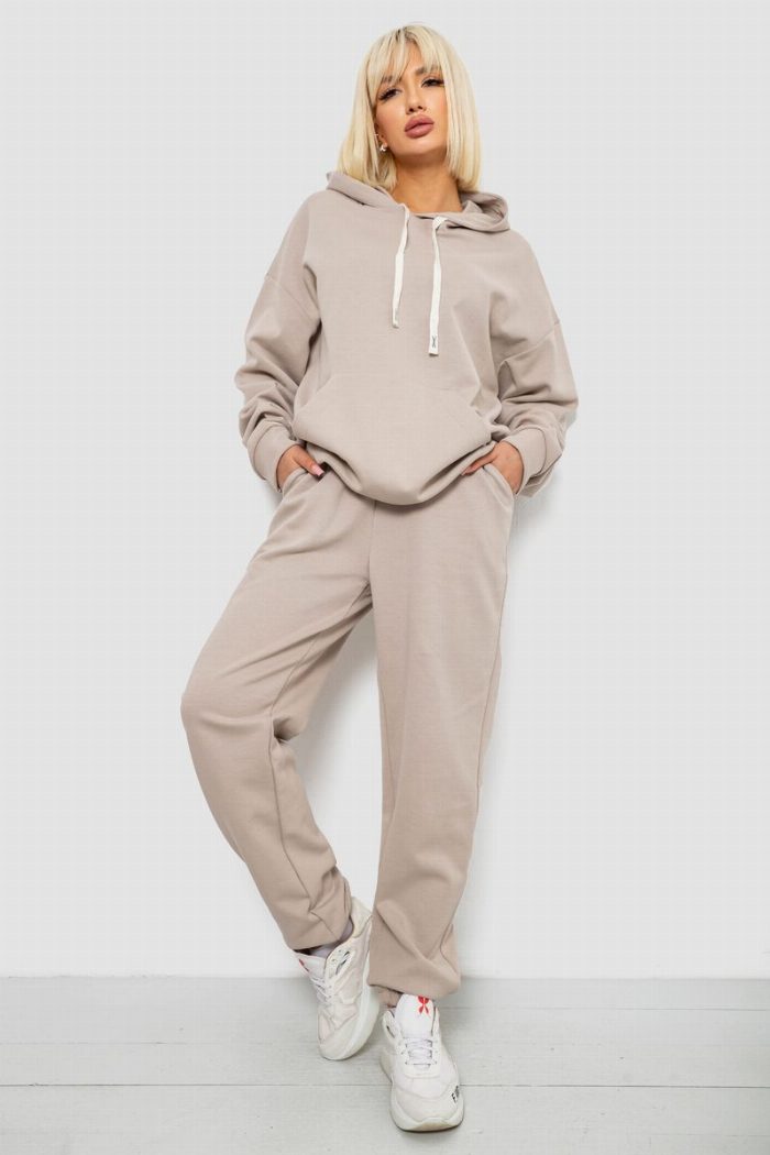 Спортивний костюм жіночий однотонний, колір бежевий — фото товару KAMI STORE