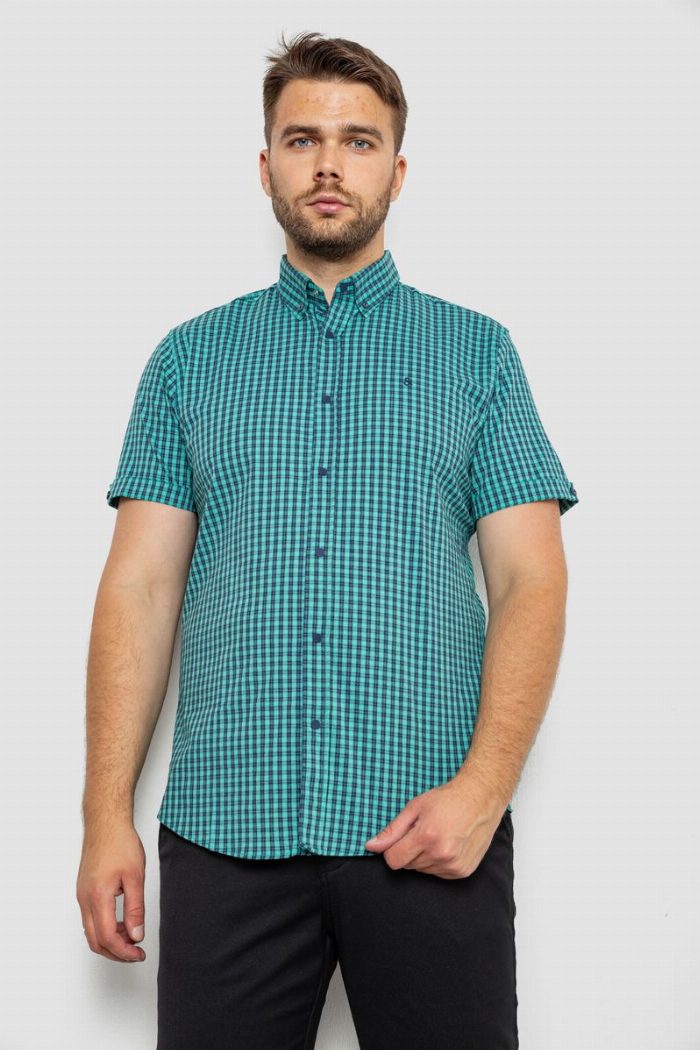 Сорочка чоловіча в клітинку, колір зелений — фото товару KAMI STORE