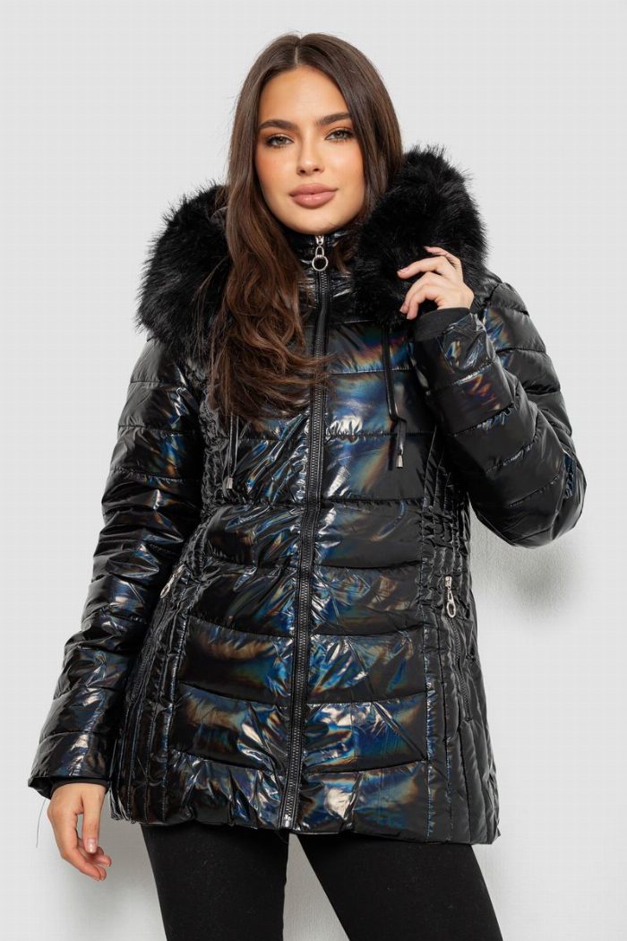Куртка жіноча зимова коротка, колір чорний — фото товару KAMI STORE