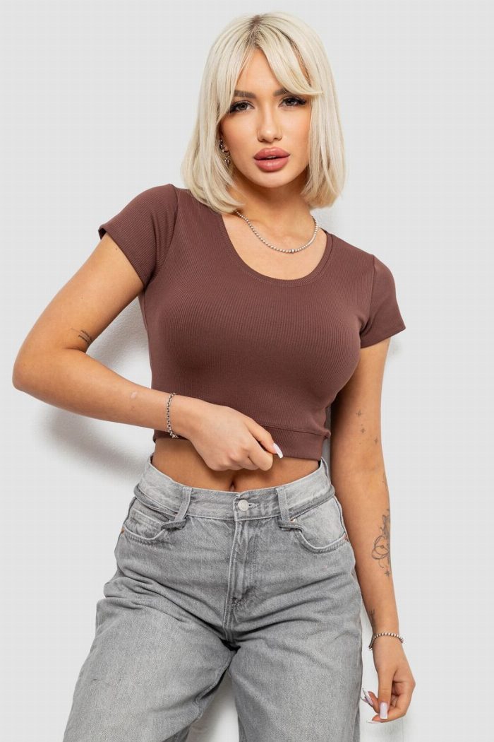 Топ жіночий однотонний в рубчик, колір коричневий — фото товару KAMI STORE