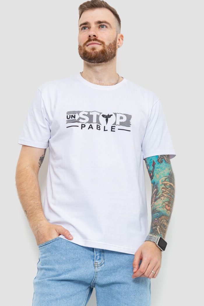 Футболка чоловіча батал, колір білий — фото товару KAMI STORE